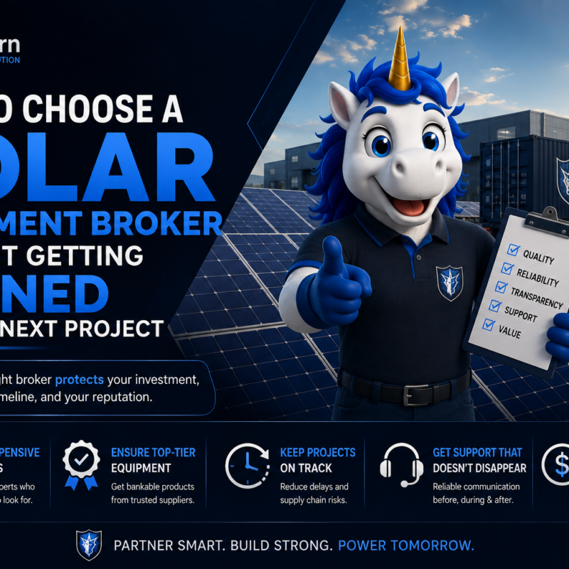 Solar equipment broker helping businesses source reliable solar panels, inverters, batteries, and utility-scale equipment from trusted manufacturers.